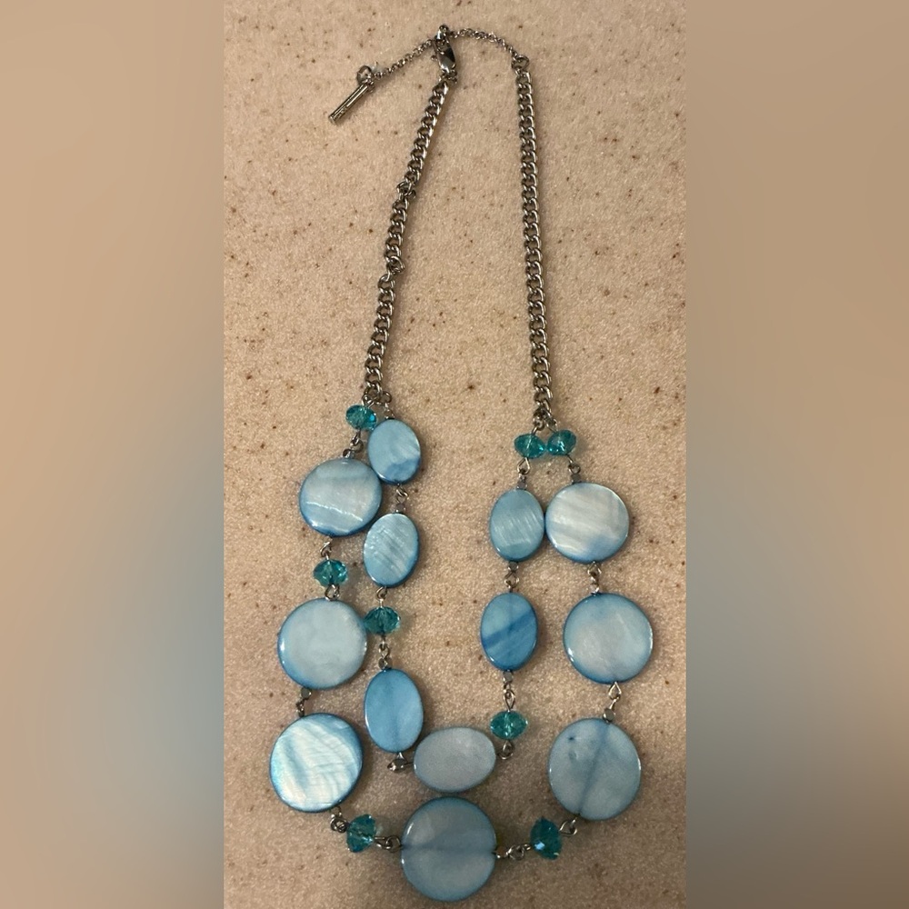 Blue and Silver Multi-Strand Necklace with Shell Discs